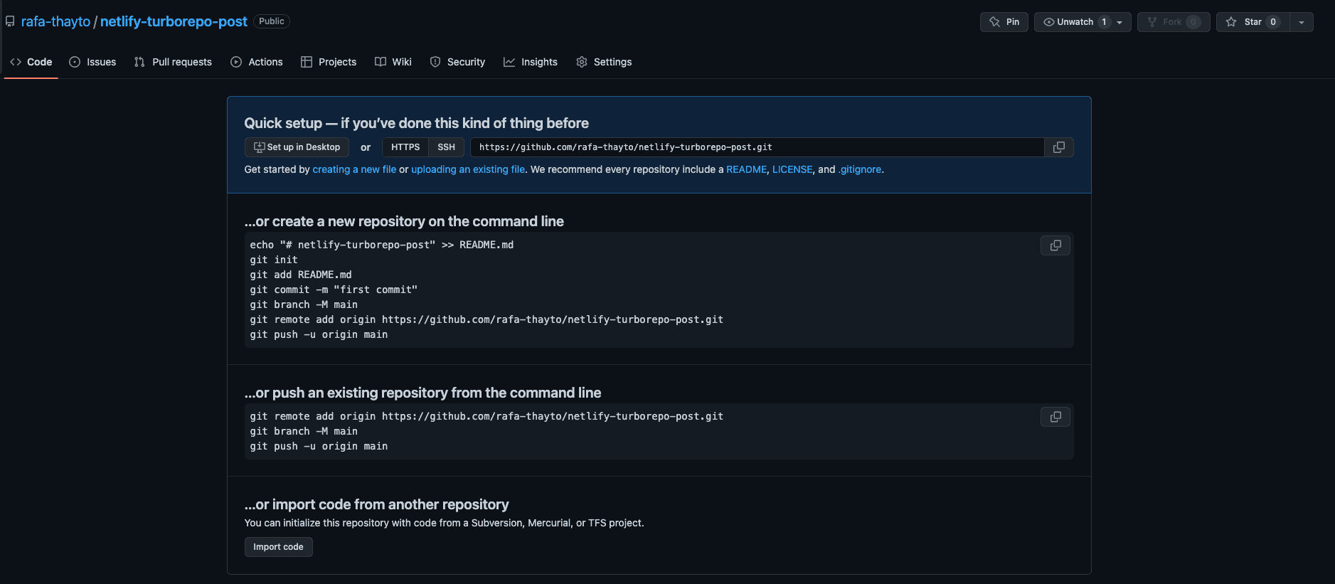 Imagem mostrando o estado inicial do repo vazio no GitHub