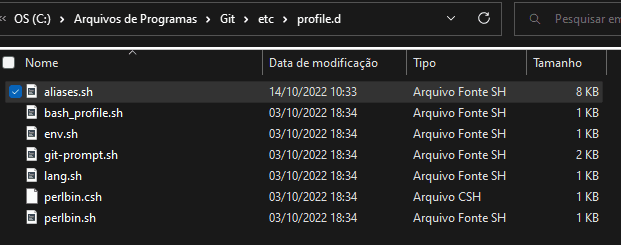 Selecionando o arquivo aliases