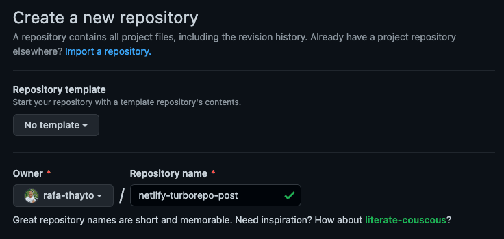 Imagem mostrando criação do repo no GitHub